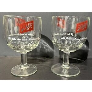 Vintage Collectible Schlitz Beer Logo Thumbprint Goblet Glass - Set of 2